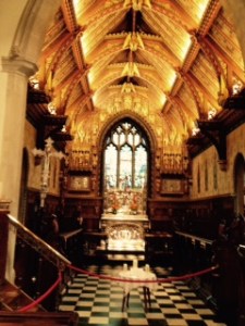 Close up of the sanctuary of St Mary Magdalene church with its silver frontal given to Edward V11 by a wealthy American
