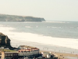 The surf was high and was very inviting. The contrast between grass, surf, ocean, river, town and abbey amazing